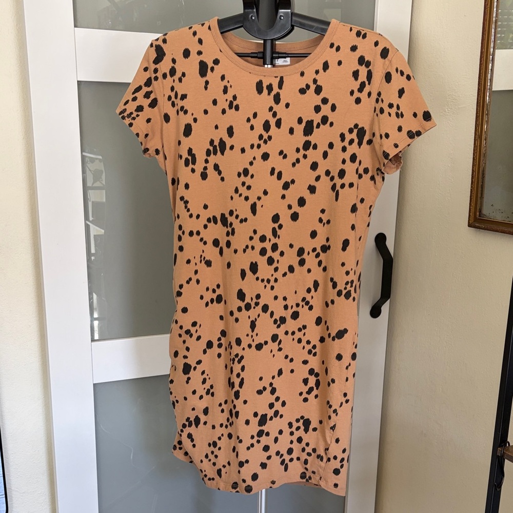 Maurices Tan Mini Dress with Black Spot Print
